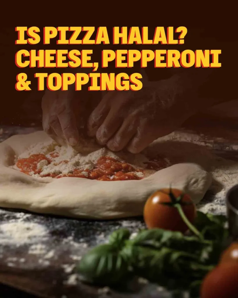 Halal pizza topped with mozzarella cheese, halal pepperoni, and fresh vegetables.