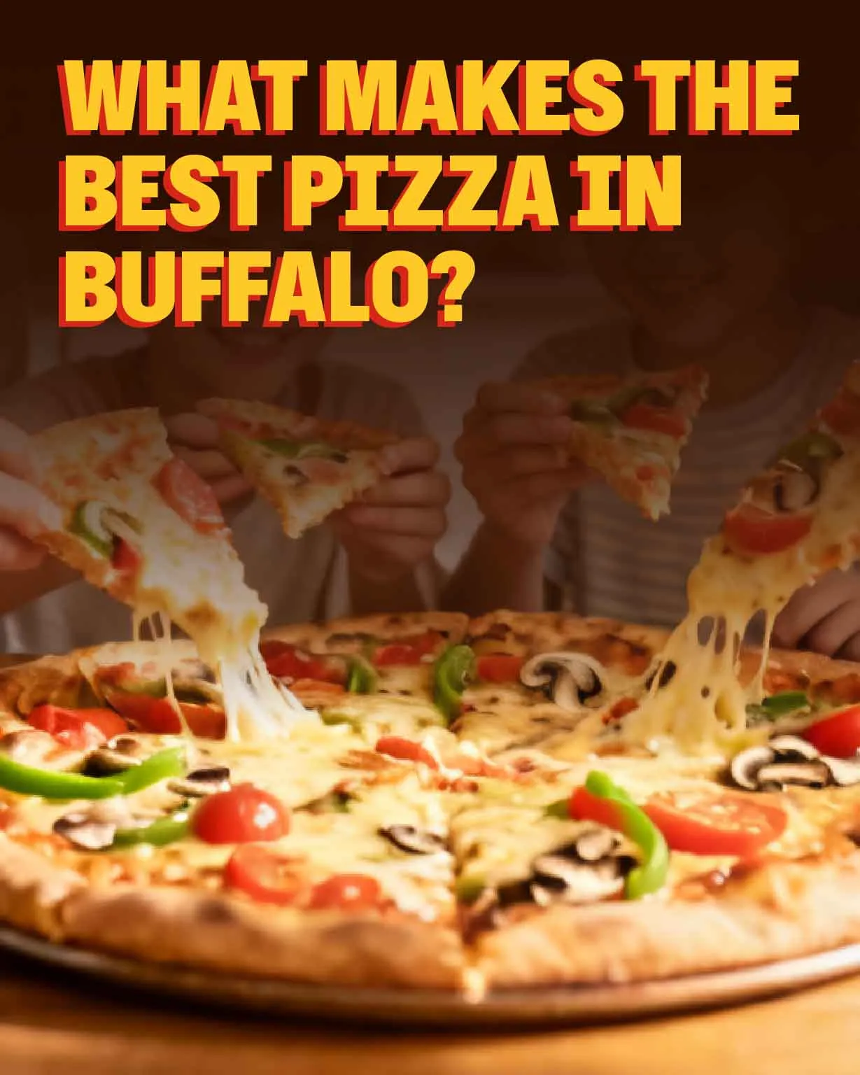 Freshly baked Buffalo-style pizza topped with melted cheese, premium toppings, and a crispy crust.