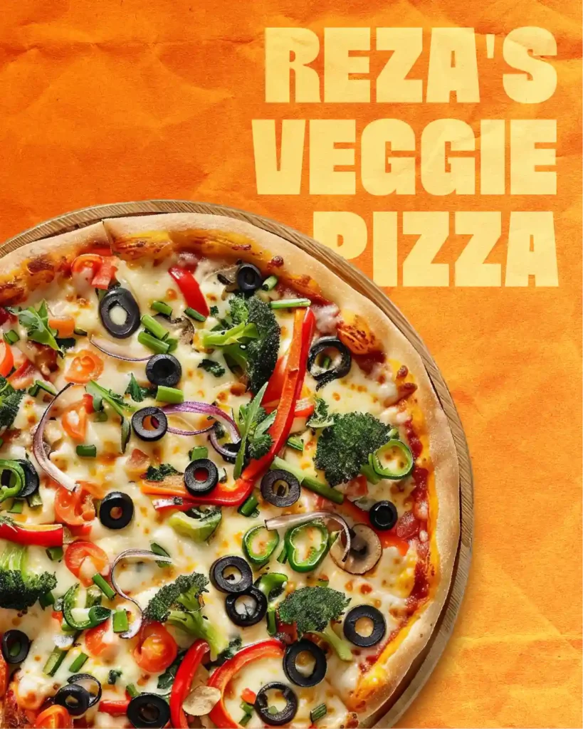 Reza's veggie pizza with fresh toppings baked to order in Buffalo