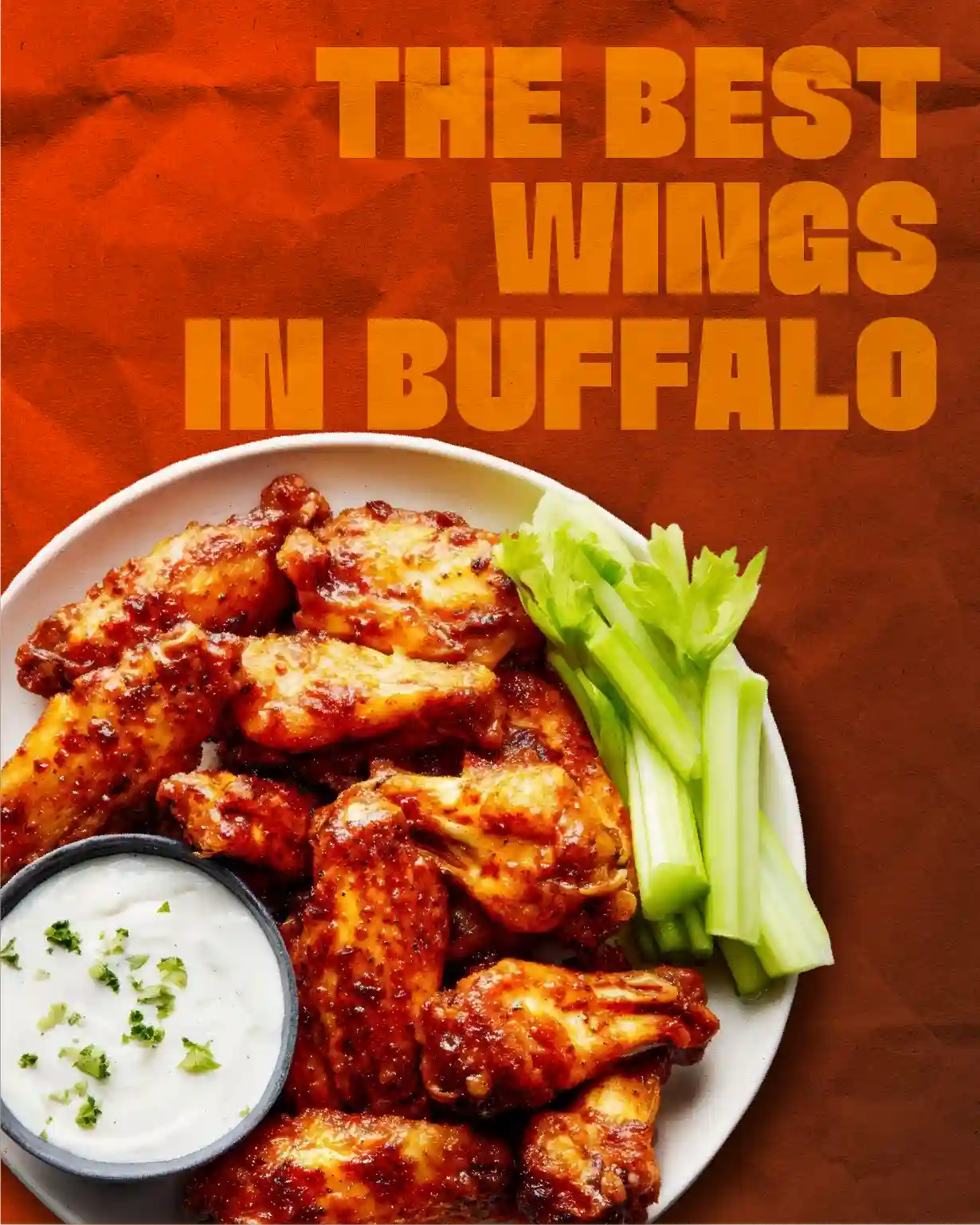 Crispy chicken wings served with flavorful buffalo sauce in Buffalo.